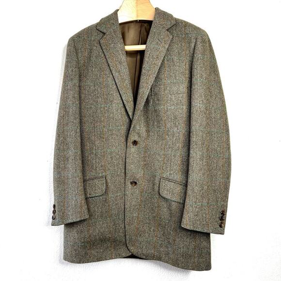 J. Press Custom Wool Suit Jacket Blazer Two Button Herringbone Plaid Tweed 40